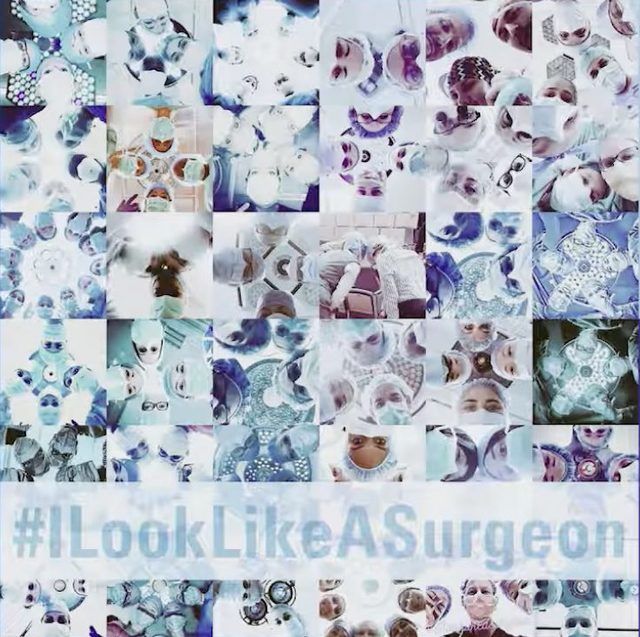 A grid of #NYerORCoverChallenge recreations: surgeons photographed from below beneath operating room lights